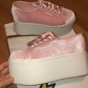 Superga Pink Velvet Platform Sneaker